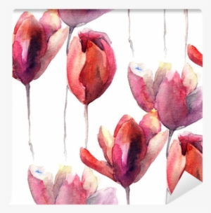 Seamless Wallpaper With Tulips Flowers Wall Mural • - Tulip Illustration
