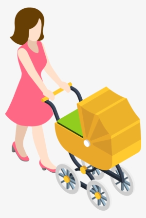 Cartoon Woman With Baby And Pram - Baby Transport