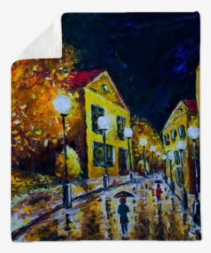 Oil Painting Night Evening City, French Village, Yellow - Impressionism Paintings