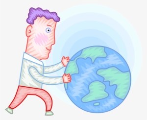 Vector Illustration Of Man Embraces Planet Earth World - Illustration