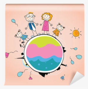 Happy Family On Earth Vector Illustration - Happy Family On Earth