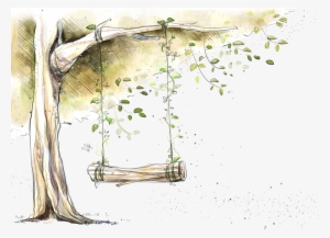 Designer Tree Hand Painted Trees Transprent Png - Watercolor Tree With Swing Png