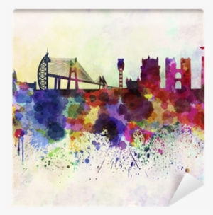 Lisbon Skyline In Watercolor Background Wall Mural - Lisbon Skyline