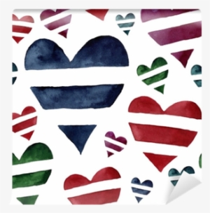 Watercolor Seamless Pattern With Striped Hearts - Symbol