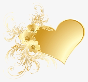 Gold Heart With Flowers Png Picture - Gold Flower Png