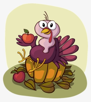 Turkey, Cute, Sitting, Pumpkin, Apple, Happy, Smile - Vector Graphics