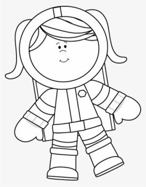 Black And White Girl Floating Clip Art - Astronaut Clipart Png