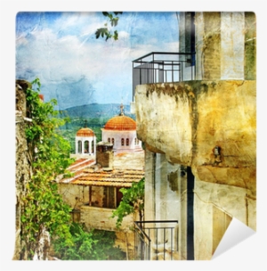 Greek Streets And Monastries-artwork In Painting Style