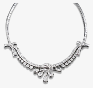 Pear, Round And Baguette Diamond Necklace - Necklace