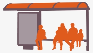 Bus Stop 2 Orange - Human Silhouette At Bus Stop