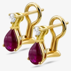 18k Yellow Gold Diamond Earrings With Rubies - Earring Gold Diamond