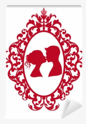 Kissing Couple In Antique Frame, Vector Wall Mural