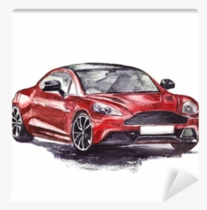 Red Sport Car - Watercolor Painting