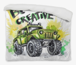 Hand Drawn Card With Big Car And Lettering - Monster Truck Watercolor