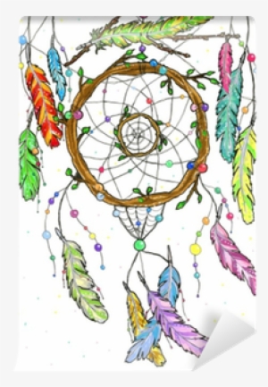 Hand Drawn Watercolor Dream Catcher From Tree Branches - Dibujo De Plumas Y Atrapasueños