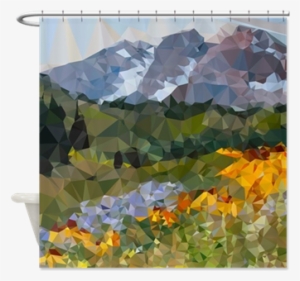 Mountain Floral Low Polygon Shower Curtain - Curtain
