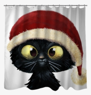 Gato Feliz Con Gorro De Navidad Shower Curtain • Pixers®
