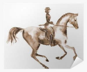 Watercolor Rider And Dressage Horse On White - Dressage