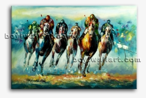Hand Painted Landscape Tree Flower Oil Painting - Large Wall Art Famous Horse Racing Abstract Painting