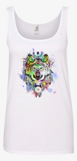 Watercolor Wolf Ladies' Tank Top - Active Tank