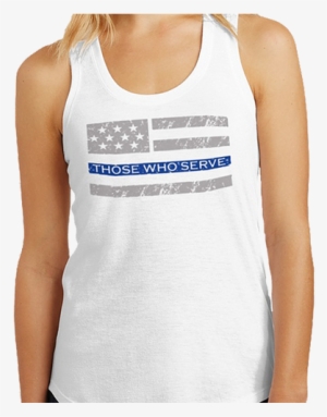 White Womens Tank Top With Those Who Serve Logo In - Thin Blue Line