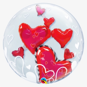 Double Bubble Balloon - Floating Hearts 61 Cm