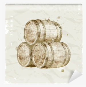 Hand Drawn Wooden Barrels On Vintage Paper Background - Pipas De Vinho Do Porto