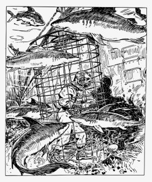 This Free Icons Png Design Of Diver And Sharks