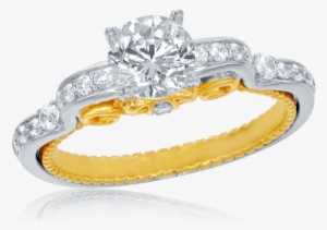 Cinderella Carriage Bridal Ring In 14k Yellow Gold - Enchanted Disney Cinderella's Carriage Two-tone Diamond