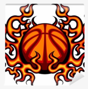 Basketball Template With Flames Vector Image Wall Mural - Baseball Mom Throw Blanket