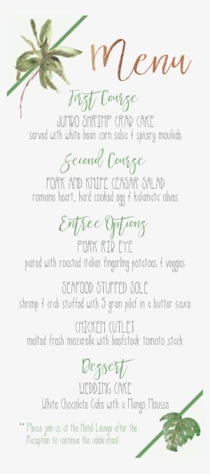 Menu Card, Wedding Menu Cards, Tropical Wedding, Beach - Wedding