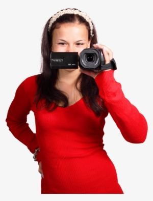 Girl Filming With Digital Camcorder Png Image - Girl With Video Camera
