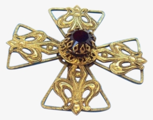 Vintage Freirich Large 3-d Maltese Cross Goldtone Brooch - Emblem