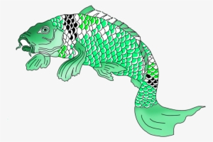 Green Japanese Koi Fish Clipart - Draw Green Fish
