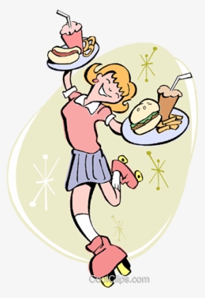 Roller-skating Waitress Royalty Free Vector Clip Art - Roller Skating Waiter Png