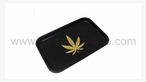 New Black With Gold Leaf Rolling Tray-medium Rolling - Emblem