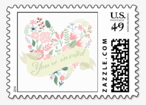 Modern Floral Heart Wedding Postage Stamps - Floral Heart Shower Curtain