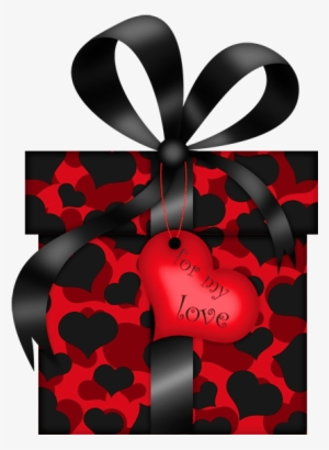 Valentines Day Black And Red Gift With Hearts Png Clipart - Red Black Valentine's Day Clipart