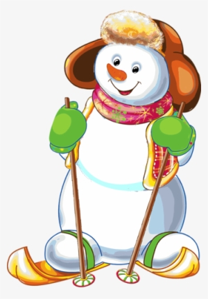 Funny Snowman Skiing On White Background [преобразованный] - Дед Мороз И Снегурочка Вектор