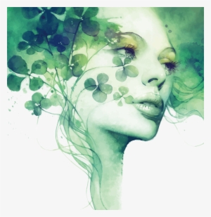 Woman Watercolor Green Nature Plants Painting Canvas - Stretched Canvas Print: Dittman's Serendipity, 76x76in.