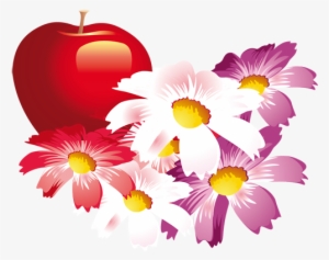 Vinilo Decorativo Manzana Y Flores - Apple And Flower Png
