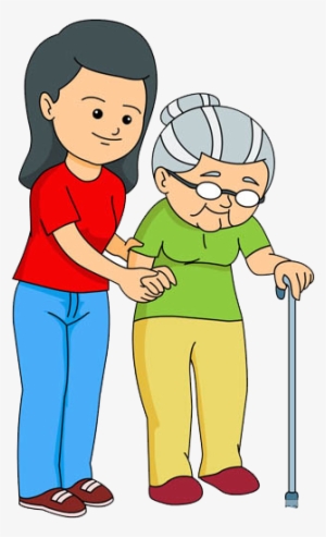 Girl Helping Old Lady - Help Clipart