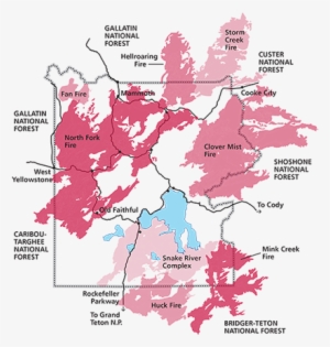 Colored Areas Indicated Areas That Burned In 1988 Mark - North Fork Fire Yellowstone