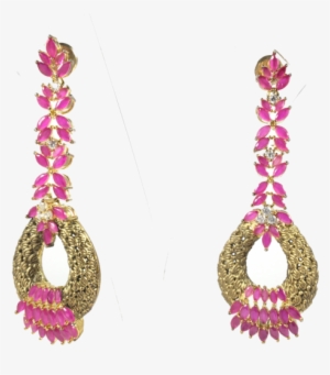 Beautiful Floral Pink And Golden Earrings - Earrings