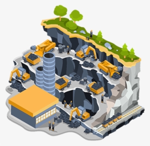 Vector Isometric Illustration Coal Mining Quarry, Work, - Coal Mine Vector