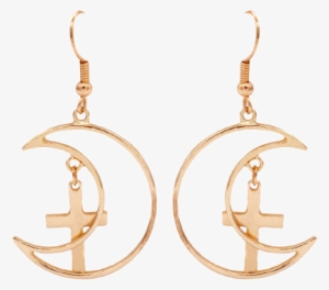 Itgirl Shop Metallic Moon Crosses Earrings Aesthetic - Metallic Moon Crosses Earrings