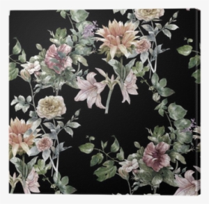 Watercolor Painting Of Leaf And Flowers, Seamless Pattern - Dark Watercolor Flowers Backgrounds