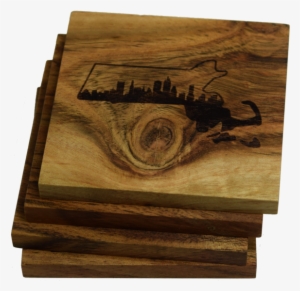 Boston Skyline Within Massachusetts State Outline Coasters