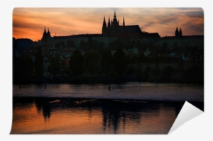 Prague Castle Silhouette At Sunset Light Wall Mural - Praha