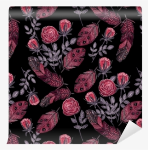Watercolor Red Roses And Feathers On Black Wallpaper - Red Feathers Of Birds . Backpack By Fuzzyfox85